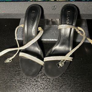 Four inch  suede Liliana heels with studded straps.